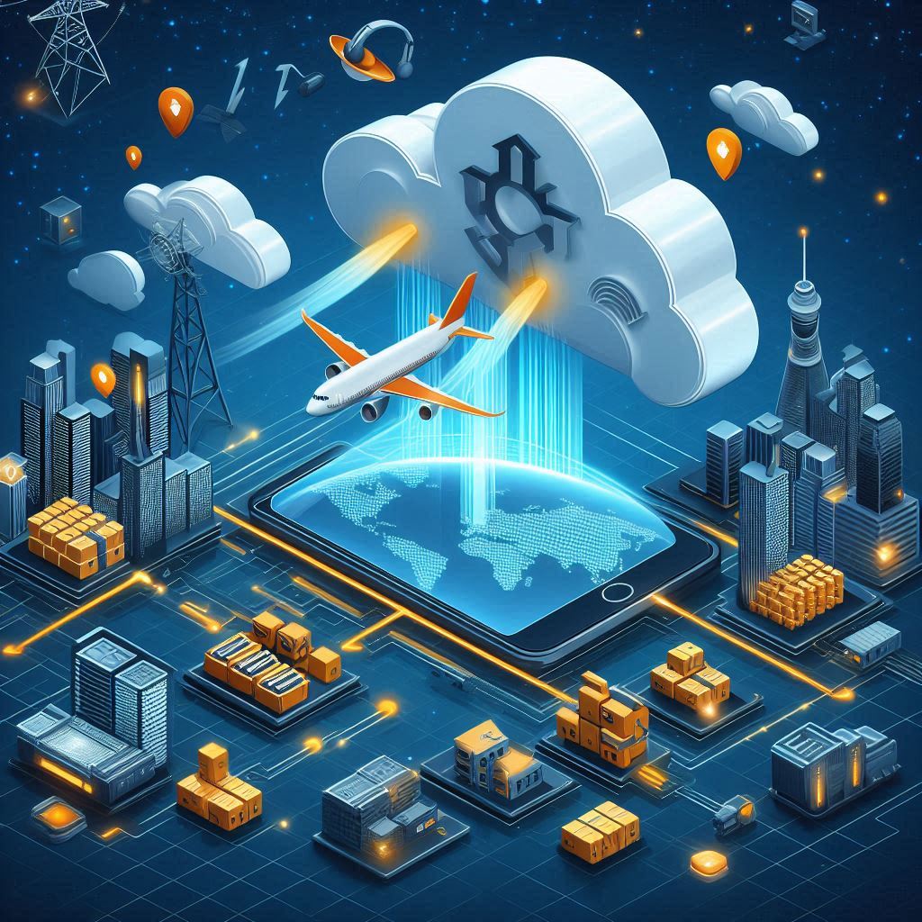 A high tech image depicting a migration to AWS Amplify on the cloud