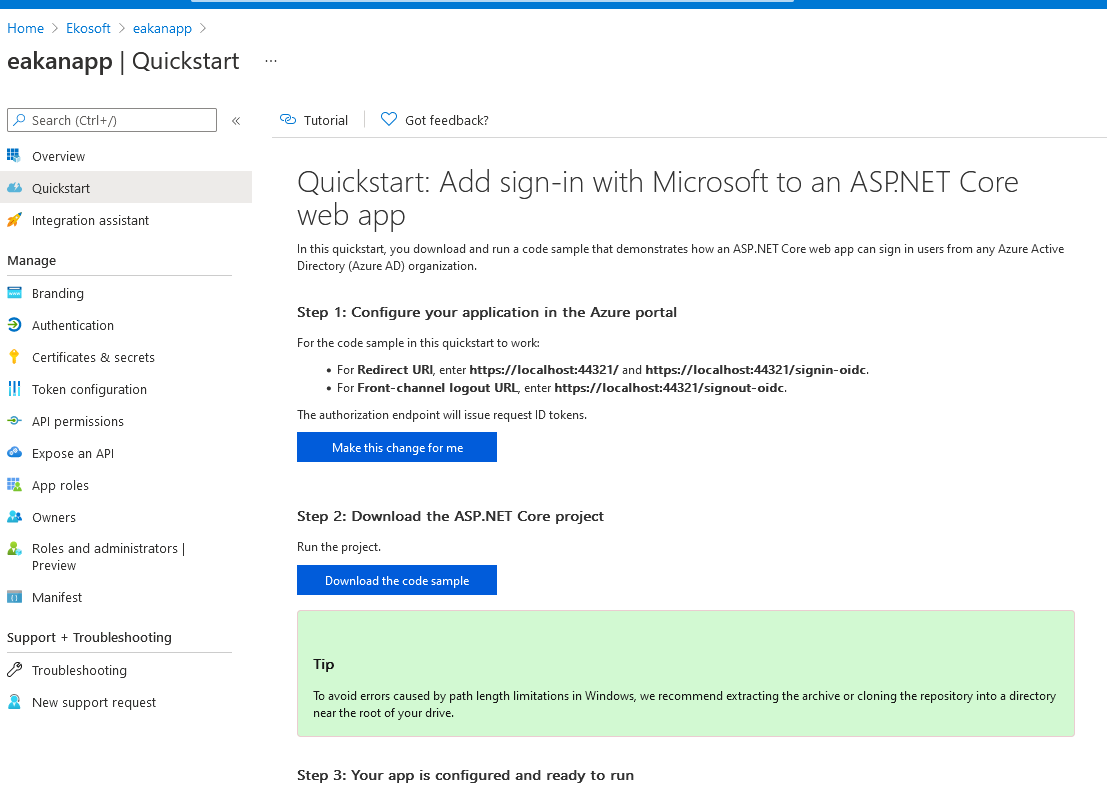 Quickstart is invaluable when you are starting with Azure AD