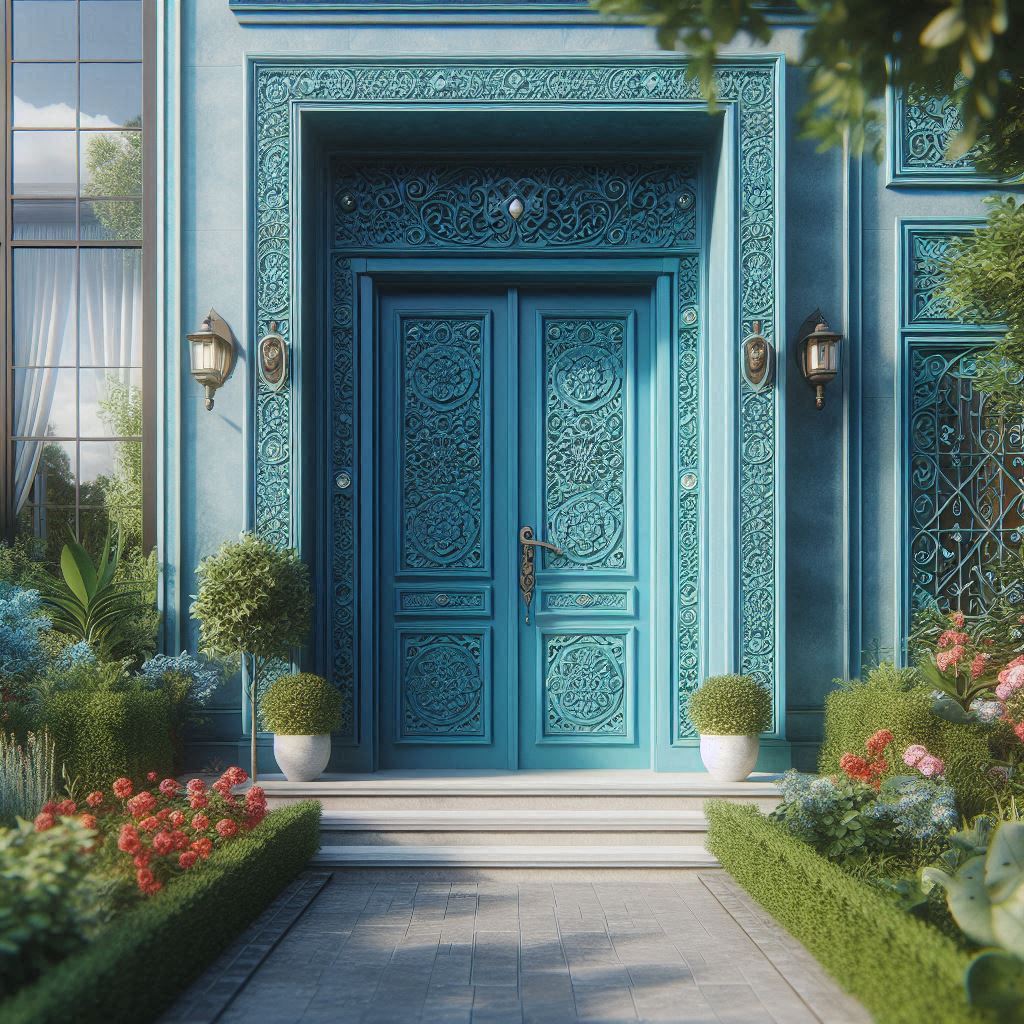 Azure coloured front door...