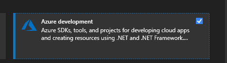 Visual Studio Installer option to install the azure development workflow