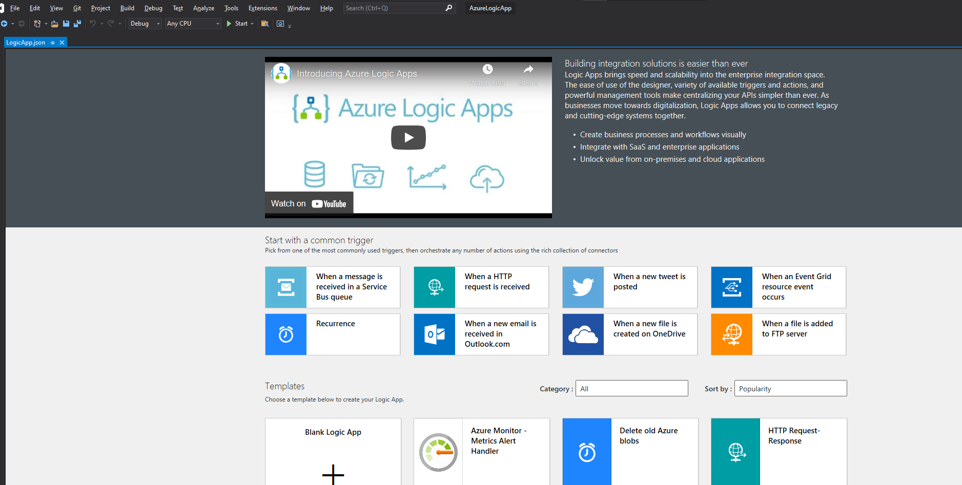 Visual Studio 2019 - Designer View landing page