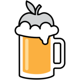 Homebrew logo - a pint glass filled with frothy beer with an Apple in it at the mouth of the glass