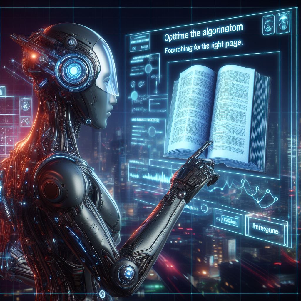 Futuristic Humanoid optimising the algorithm for searching a word