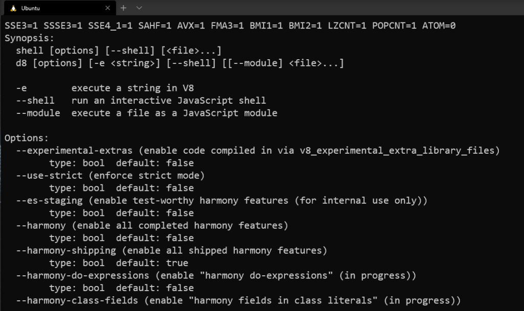 usage message of node --v8-options --help