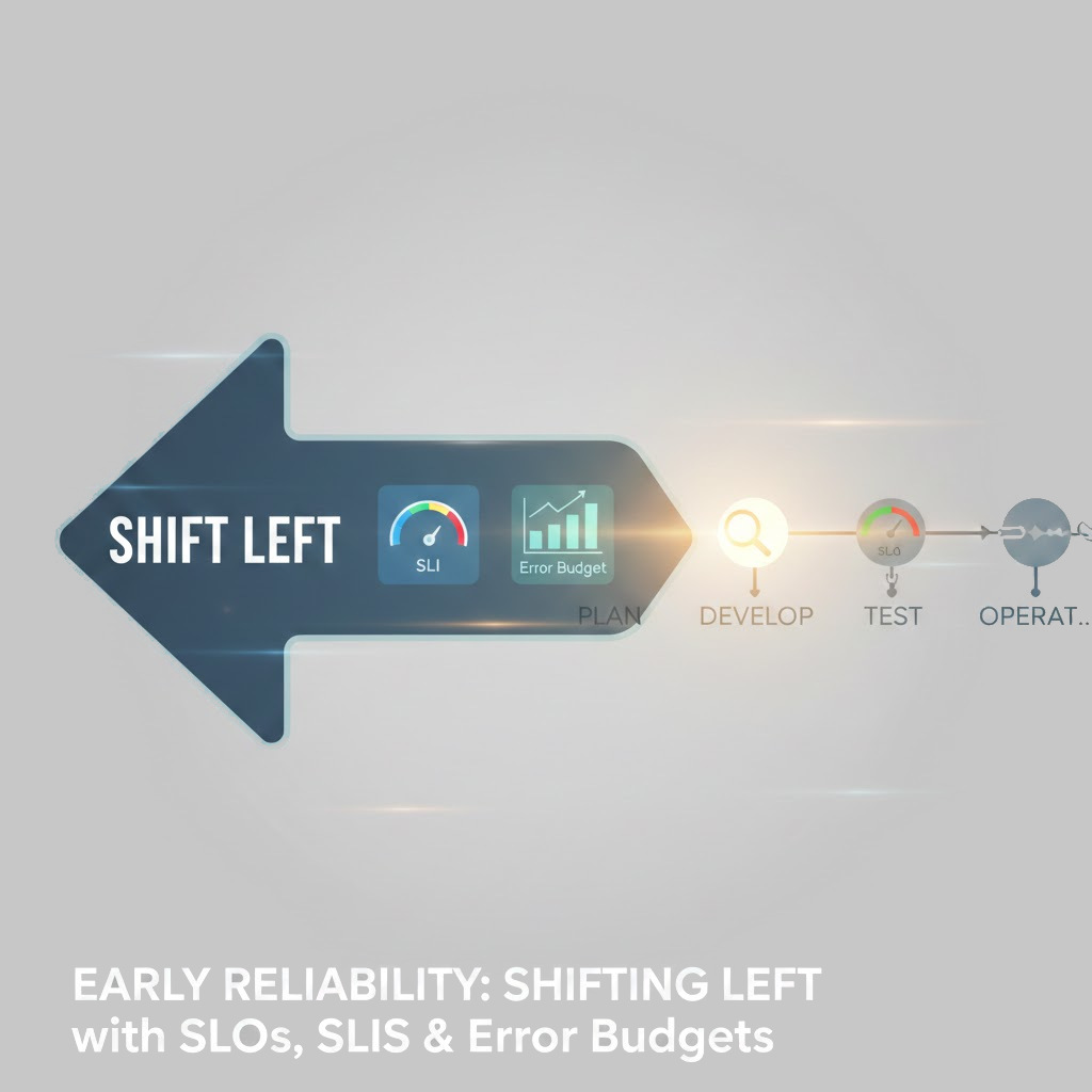 SLO-driven architecture diagram showing reliability metrics integrated from design to deployment